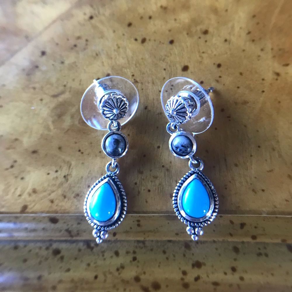 Sleeping Beauty Turquoise White Buffalo Sterling Silver Dangle Earrings